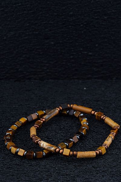 Ssilhoutte Doğaltaş Natural Stone Bracelet - Certified Handcrafted - Jasper - Tiger Eye - Hematite - Energy and Balance