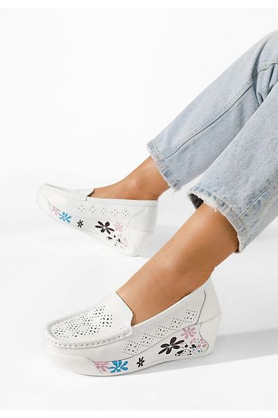 B T Shoes Mocasini piele naturala Havana albi