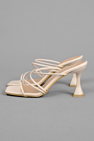 Lal Shoes & Bags Weather Women's Heeled Slippers with Rope Detail - cream