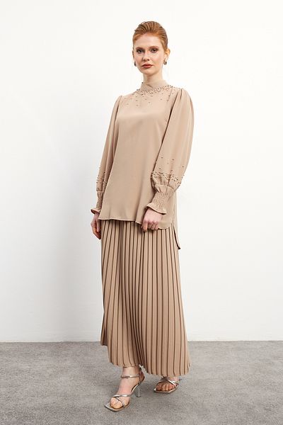 VAVİNOR Σετ μπλούζα με φούστα Valeria Beige