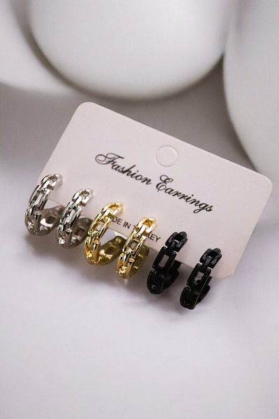 EUROMODA Set of 3 Hoop Earrings in Gold, Silver and Black Colors