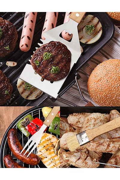 fulina 7 Pieces Stainless Steel BBQ Tool Set,with Storage Apron,Outdoor Grilling Accessories for Camping