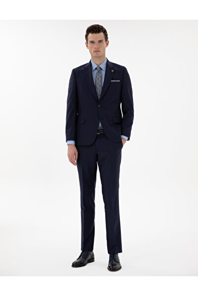 Pierre Cardin Lacivert Slim Fit %100 Yün Ekose Takım Elbise 50302241-VR033