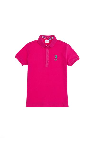 U.S. Polo Assn. Tricou de bază cu guler polo fucsia pentru fete 50298183-VR218
