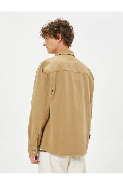 Koton Canvas Shirt - Lapel Pocket, Buttoned Label Cotton with Detail
