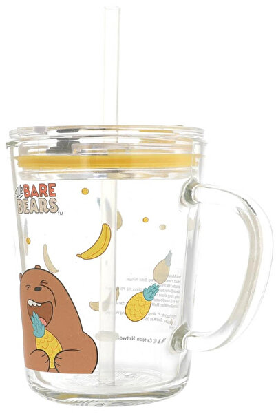 Miniso We Bare Bears Lisanslı Pipetli Cam Bardak (400ml) - Boz Ayı