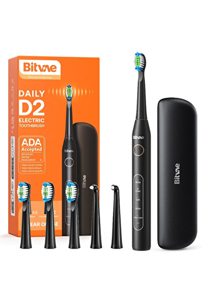 Bitvae فرشاة أسنان كهربائية للكبار - فرشاة أسنان كهربائية بالموجات فوق الصوتية مع 6 رؤوس فرشاة