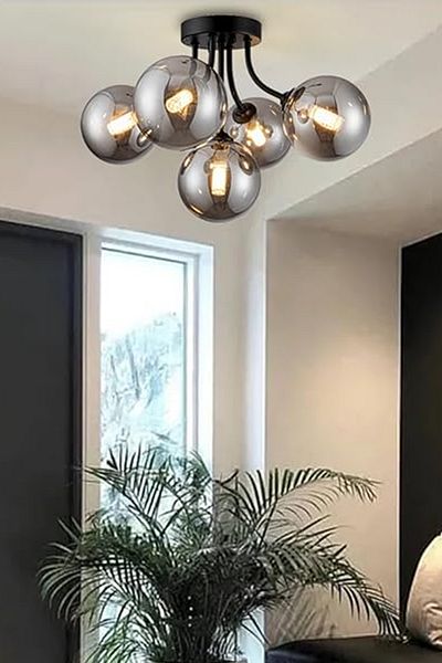 Uçar Talya Modern Globe Closed Glass Metal Case Living Room Bedroom Pentacle Chandelier