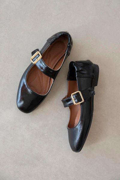 STRASWANS Women's Winny Buckle Black Leather Ballerinas