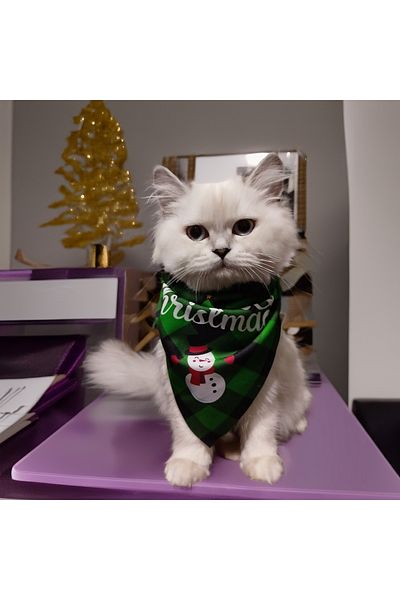Lady Fify Adjustable, Triangle and Green Christmas Bandana for Cat Dog