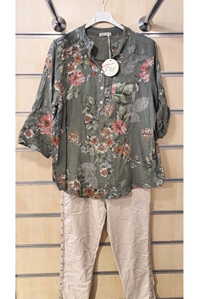 Park Moda Італійська сорочка з візерунком вишневого цвіту, напівзастібкою та ...