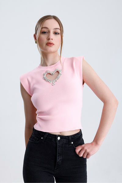 For Angels Bluză crop cu accesoriu inimă în față