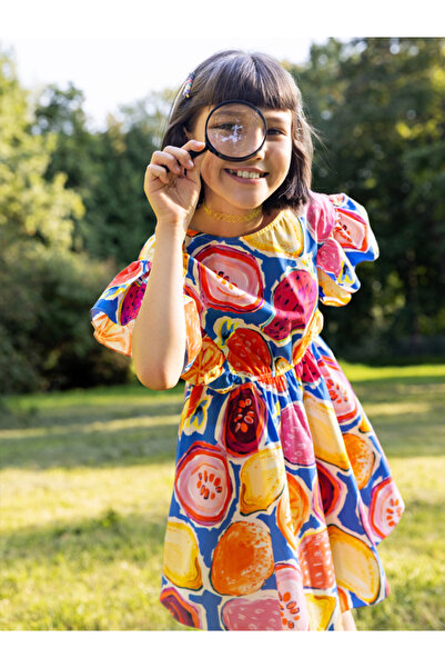 SheShe Meyveli Asimetri Kız Çocuk Elbisesi