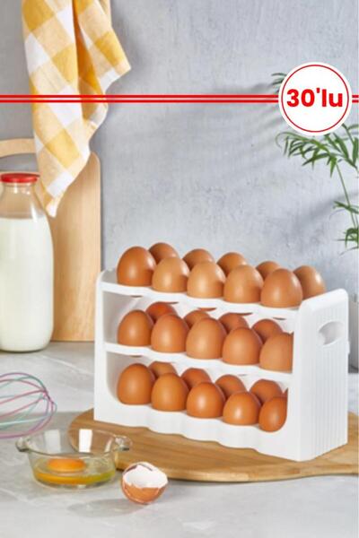 Flosoft 30’lu Yumurta Organizer, 30 Bölmeli 3 Katlı Yumurtalık Buzdolabı Raf Düzenleyici Kutu