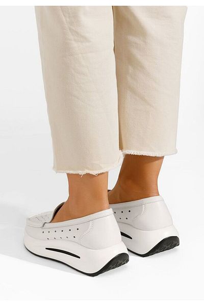 B T Shoes Mocasini dama piele Laurea albi