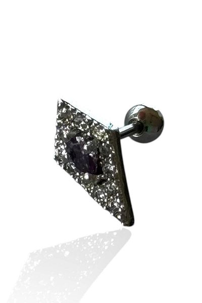 TAKIŞTIR Silver Color Stone Detailed Steel Tragus/ Cartilage Earring/ Piercing (Single)