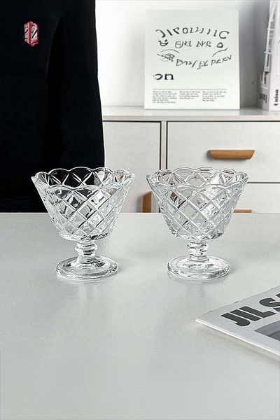 TrendDeco 6-Piece Standing Glass Bowl Ice Cream Magnolia Pudding