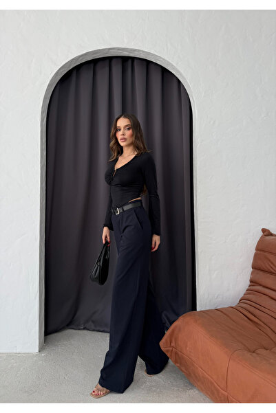 RESSHO Lacivert Kemerli Pantolon