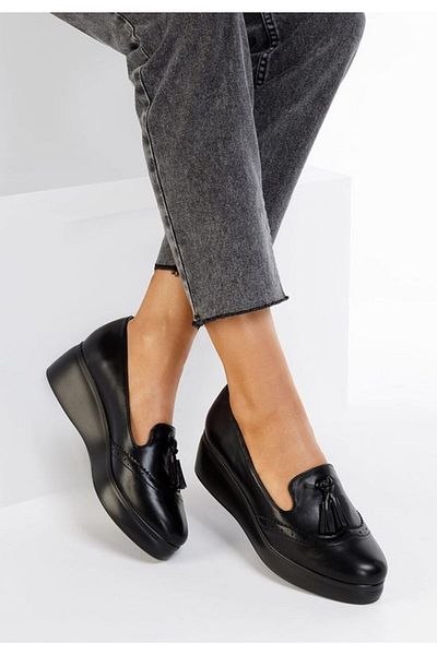 B T Shoes Mocasini cu platforma Olbia negri