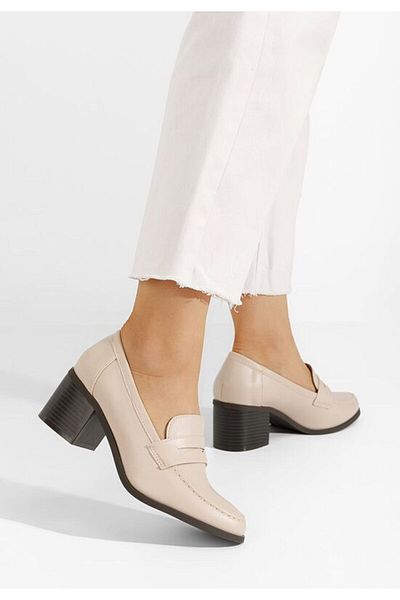 B T Shoes Beige Sereya heeled loafers
