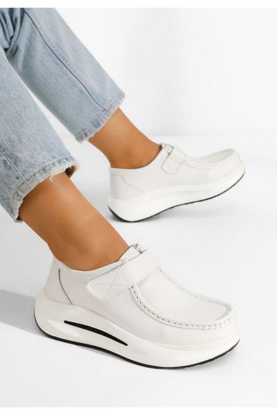 B T Shoes Mocasini dama piele Alseida albi