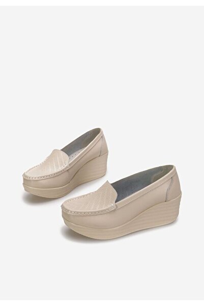 B T Shoes Mocasini dama cu platforma Tangelo bej