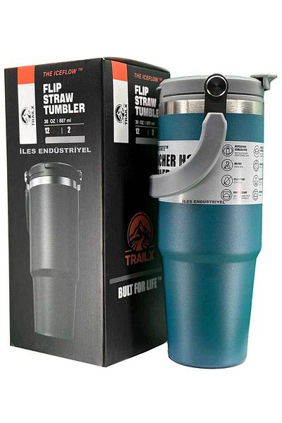 İLES Blue Trailx Vacuum Thermos 30 Oz/887 ml Stainless Steel