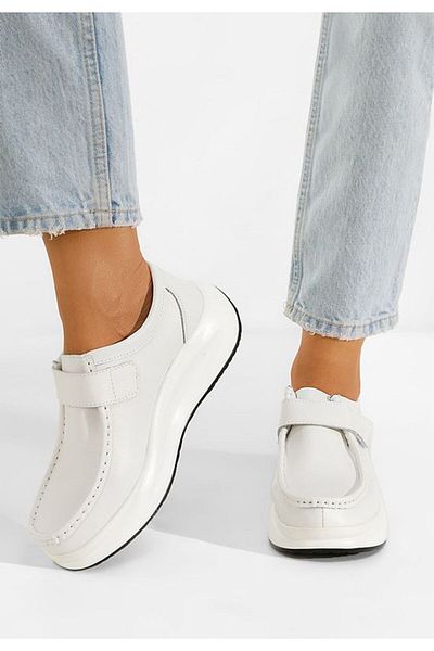 B T Shoes Mocasini dama piele Alseida albi