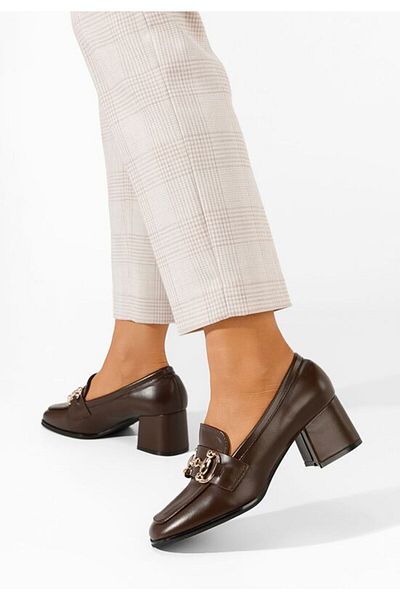 B T Shoes Ixea brown heeled loafers