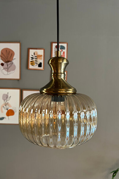 Bamyum Mola Cam Bal Rengi Tekli Avize Eskitme Tokmak Başlık Retro Sarkıt Lamba Restoran Salon Aydınlatma