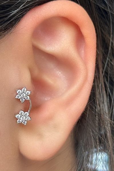 TAKIŞTIR Silver Color Star Figured Steel Tragus/ Cartilage Earring/Piercing (Single)