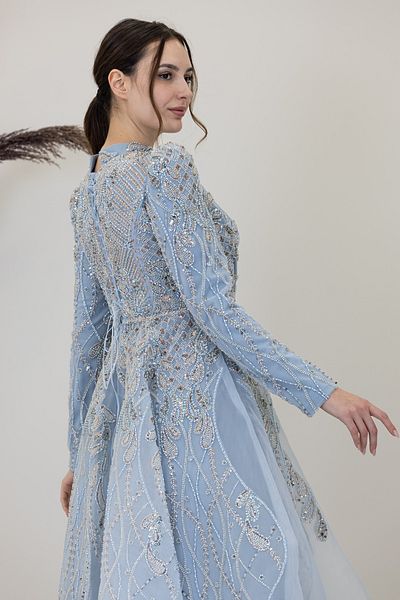 PİENNAR Applique Embroidered Leaf Evening Dress