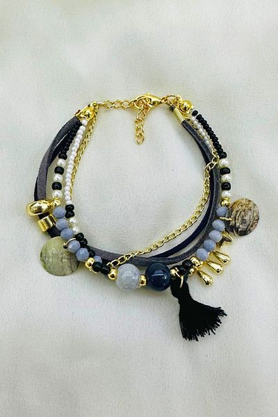 PETEK AKSESUAR ETHNIC BOHEM MULTI BRACELET NATURAL GRAY PURPLE