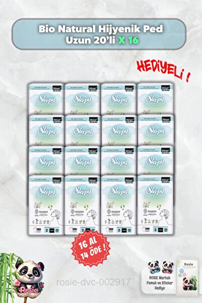 Sleepy 16 AL 14 ÖDE Hijyenik Ped Uzun 20'li Bio Natural ve Rosie