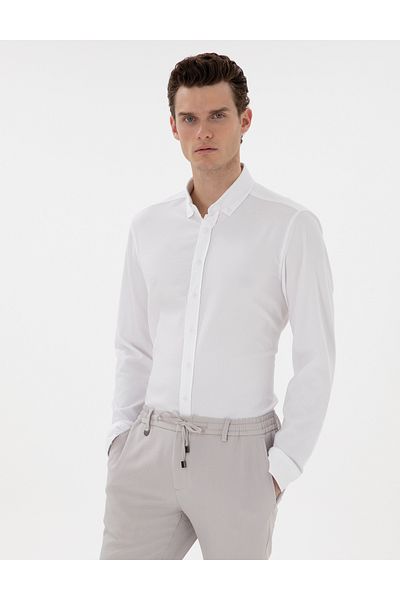 Pierre Cardin Λευκό Slim Fit ριγέ μακρυμάνικο πουκάμισο 50301583-VR013