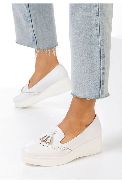 B T Shoes Mocasini cu platforma Olbia albi
