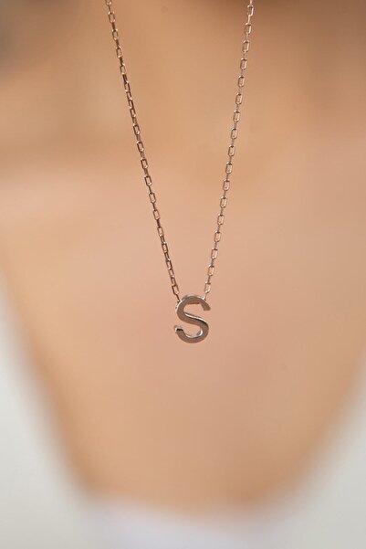 Elika Silver Kadın Rose Kaplama Üç Boyutlu S Harfi 925 Ayar Gümüş Kolye