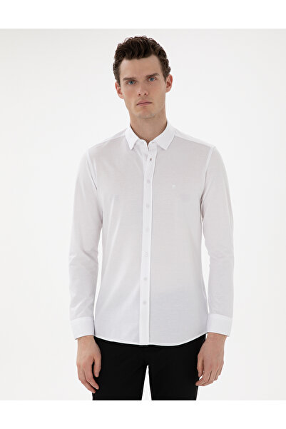 Pierre Cardin Λευκό μακρυμάνικο πουκάμισο στενής γραμμής 50301749-VR013