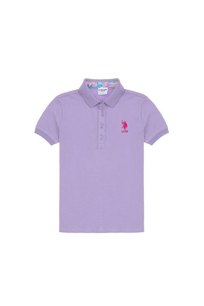 U.S. Polo Assn. تي شيرت أساسي بياقة بولو ليلك للفتيات 50298183 -vr034