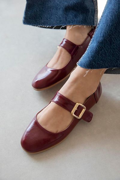 STRASWANS Winny Women's Buckle Detail Leather Ballerinas Claret Red