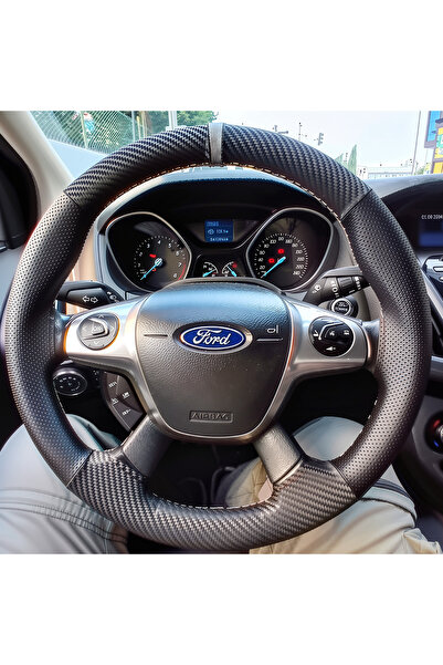 HASBAY Dikişli Direksiyon Kılıfı Karbon Deri Nokta Deri Gri Yüzük Gri Dikişli...