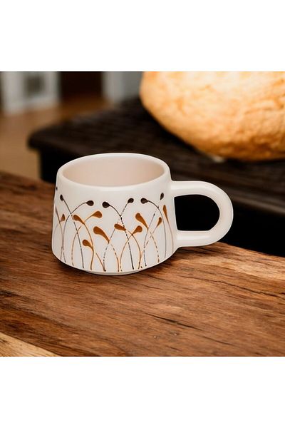 İlbay Çini Takı Modern Brown Ceramic Hand Engraving Mug, Mug and Coffee Cup