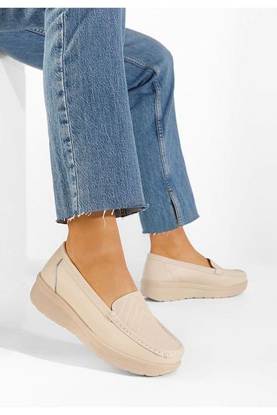 B T Shoes Mocasini cu talpa groasa Ciela bej