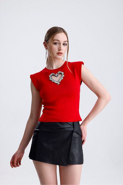 For Angels Crop Blouse with Heart Accessories on the Front