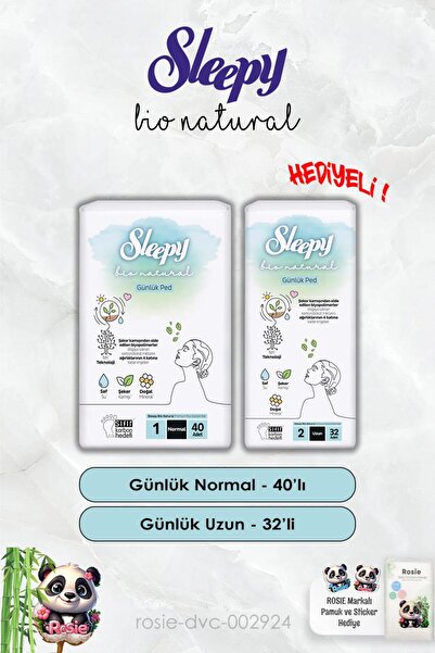 Sleepy Günlük Ped Normal 40'lı ve Günlük Uzun 32'li Bio Natural Sleepy ve Rosie