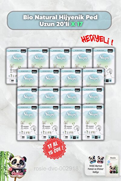 Sleepy 17 AL 15 ÖDE Hijyenik Ped Uzun 20'li Bio Natural ve Rosie