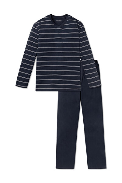 Schiesser Pyjama Dark Sapphire Schlafanzug Pyjama Schlafmode Bequem