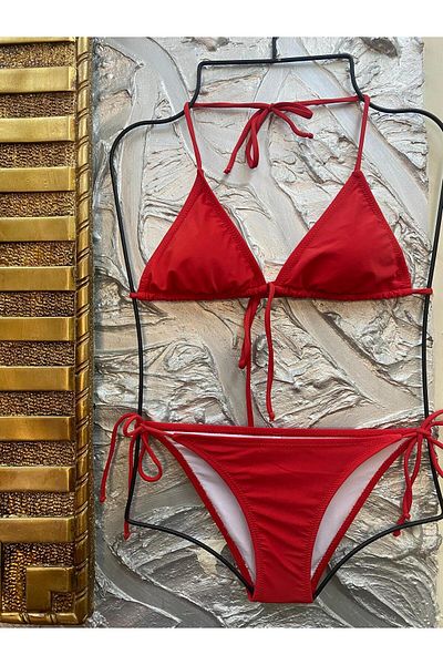 XORVİO Women's Flexible Lycra Stylish Drawstring Red Bikini Set New Season