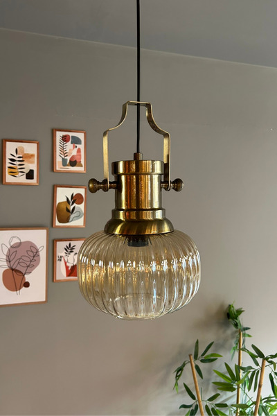 Bamyum Mola Cam Bal Rengi Tekli Avize Silindir Eskitme Başlık Retro Sarkıt Lamba Restoran Salon Aydınlatma