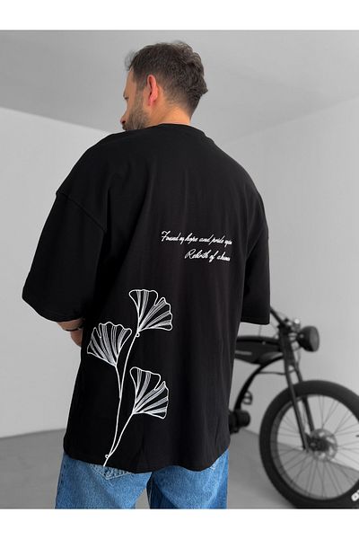 BYBASICMAN Black Human Embroidered Oversize T-Shirt Res-4201